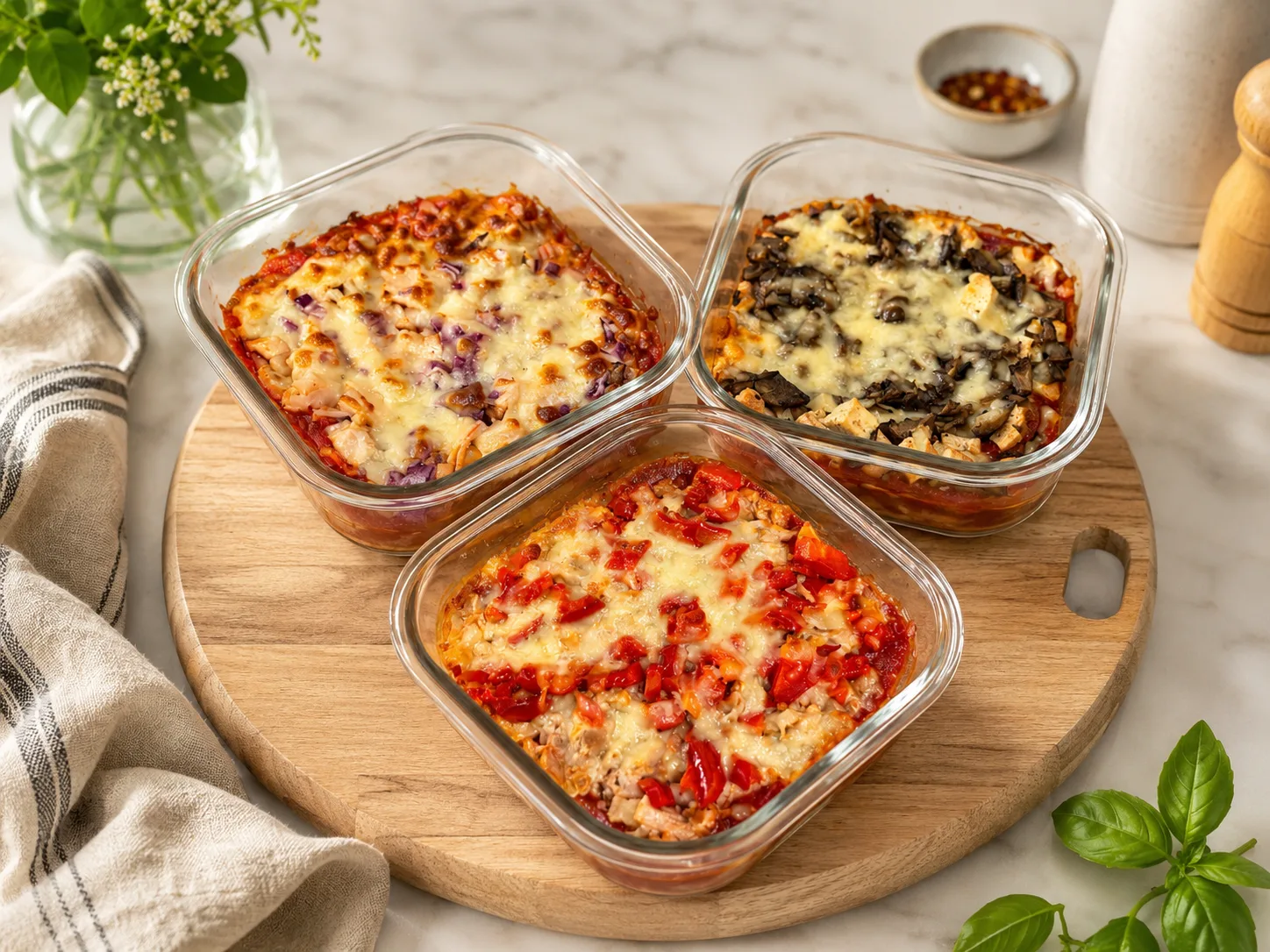 Bowl Pizza Protéiné dans ses différentes variantes